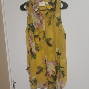 Anthropologie Yellow Floral Sleeveless Blouse